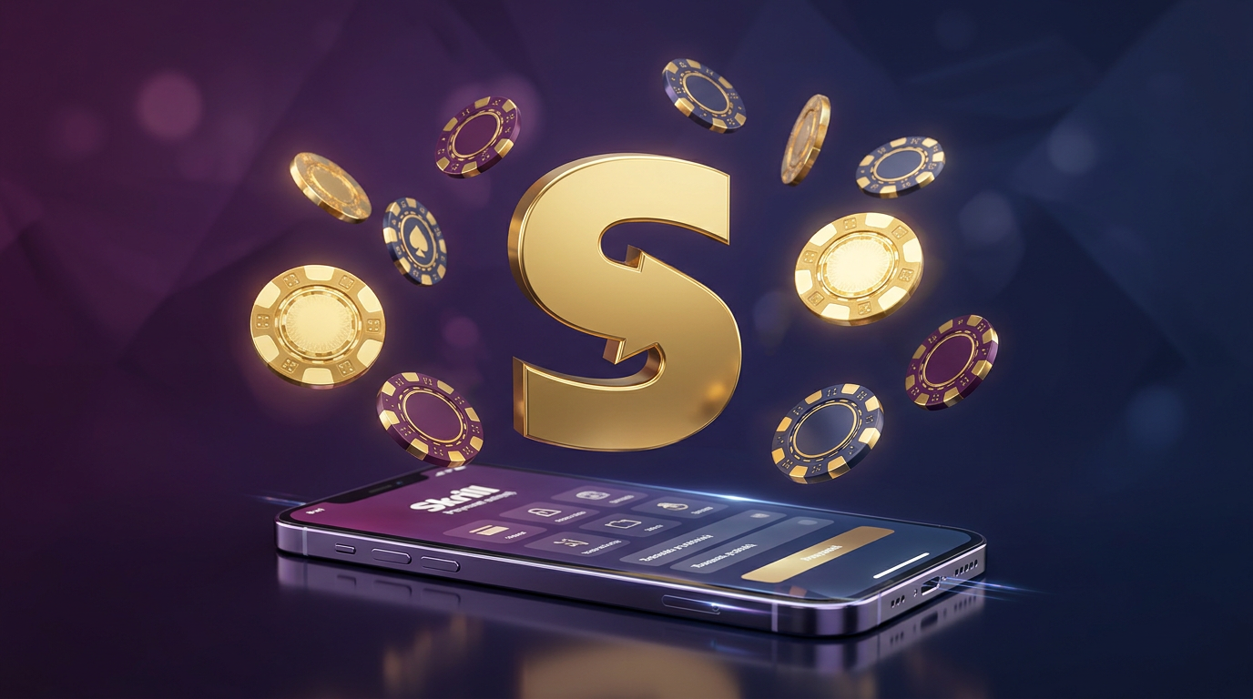 Logo Skrill i żetony kasynowe w nowoczesnej oprawie graficznej