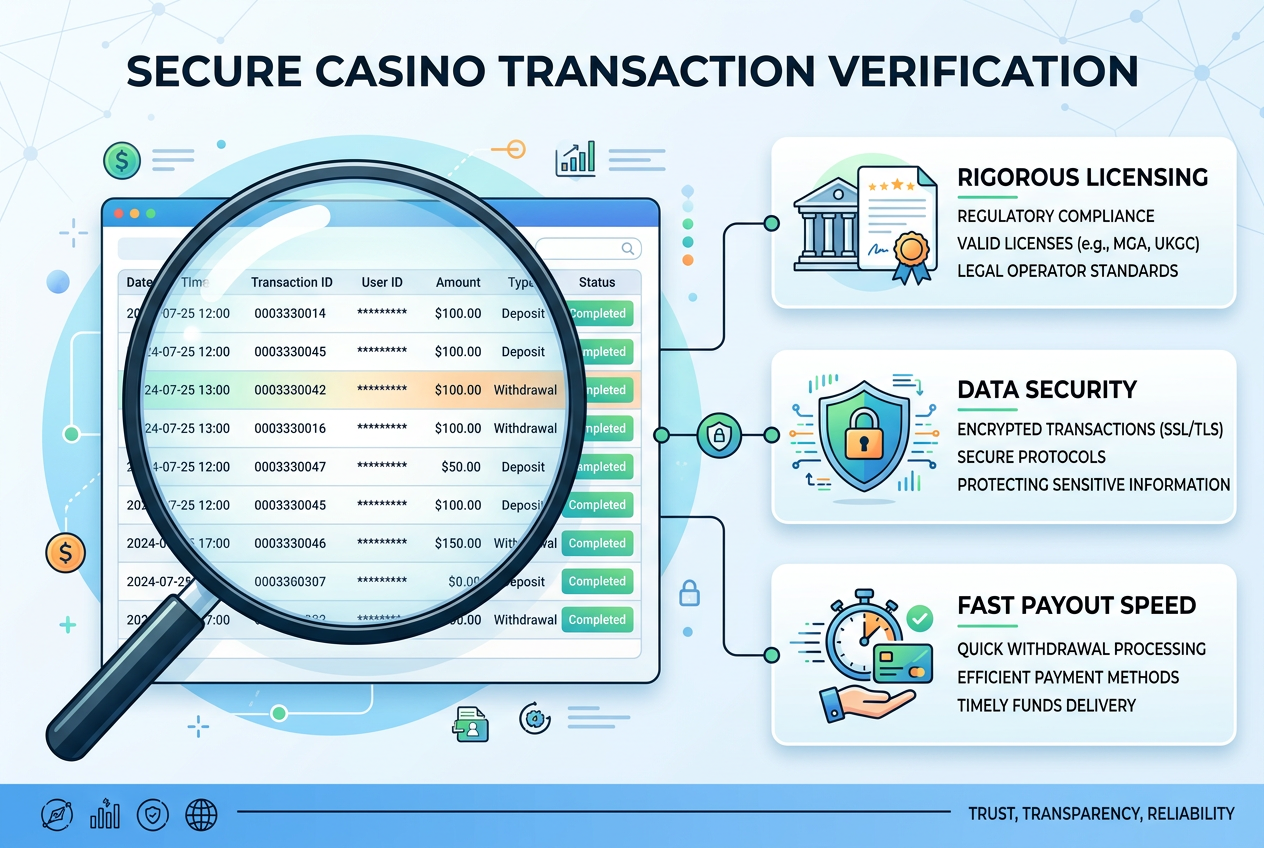 Infografika przedstawiająca proces audytu wypłacalności kasyna poprzez analizę techniczną i finansową