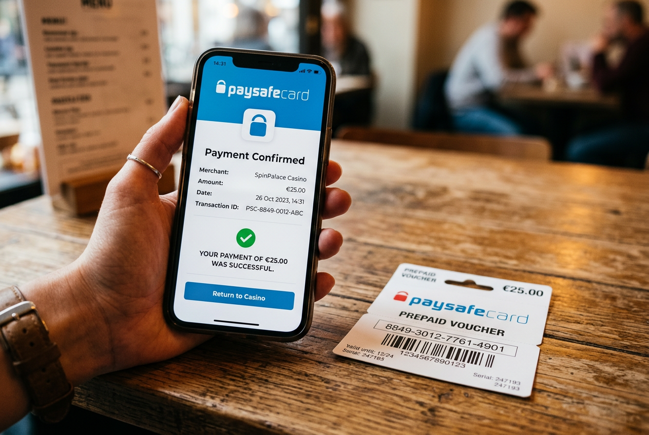 Ekspert testujący płatność Paysafecard w kasynie online na smartfonie