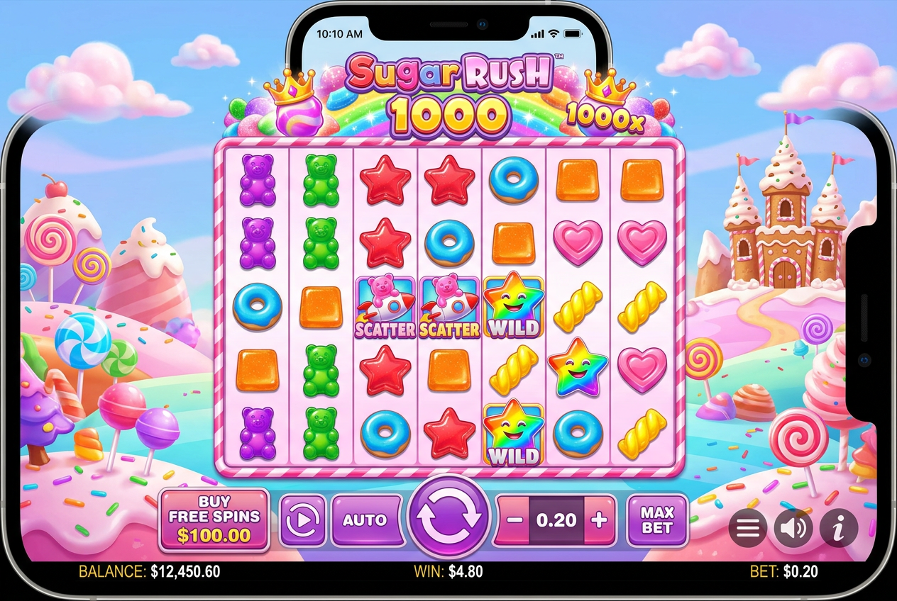 Prezentacja graficzna slotu Sugar Rush 1000 w wysokiej rozdzielczości